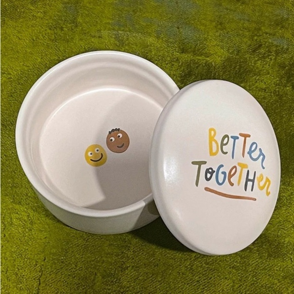 Fringe - “better together” rare ceramic trinket bowl and lid - 1.5 X 3 in NWOT